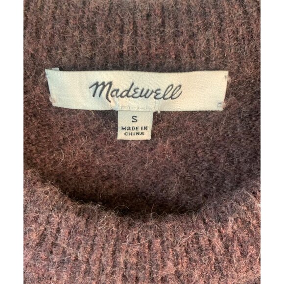 MADEWELL Solid Brown Button-Sleeve Alpaca Wool Round Neck Pullover Sweater Small - Picture 6 of 10